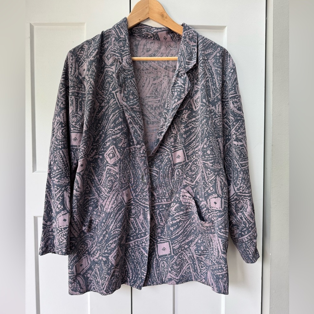 Faded Blue/Pale Purple Bandana Print Blazer – Bracelet Length, Fits Like Medium